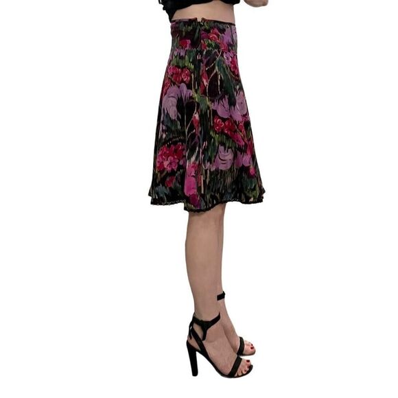 Lyrique 100% Silk Lace Lining High Waist Pink Floral Fit Flare Mini Skirt 8
